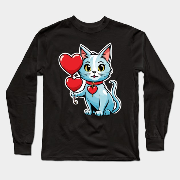 Cat Heart Balloon - Valentines Day Long Sleeve T-Shirt by FluffigerSchuh